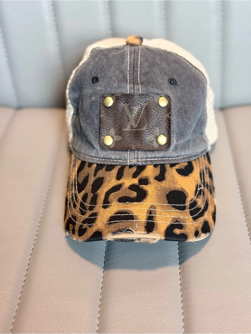 Keep it Gypsy Upcycled Louis Vuitton Patch Leopard Baseball Cap Vintage Style